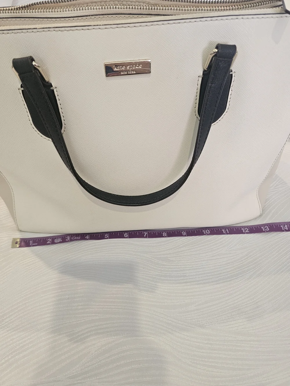 kate spade Laurel Way Leighann Cream Leather Tote with Black Handles
